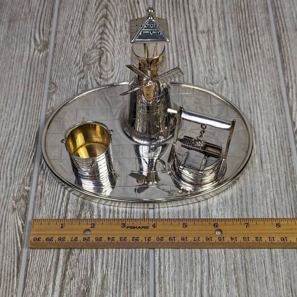 Victorian Silver Plated Novelty Cruet Set with Engraved Windmill Style Pepper Po - Picture 12 of 15